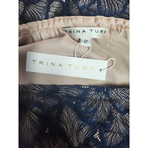 Trina Turk Navy Akamai Lanai Floral Lace off the shoulder dress 2 - Picture 5 of 5